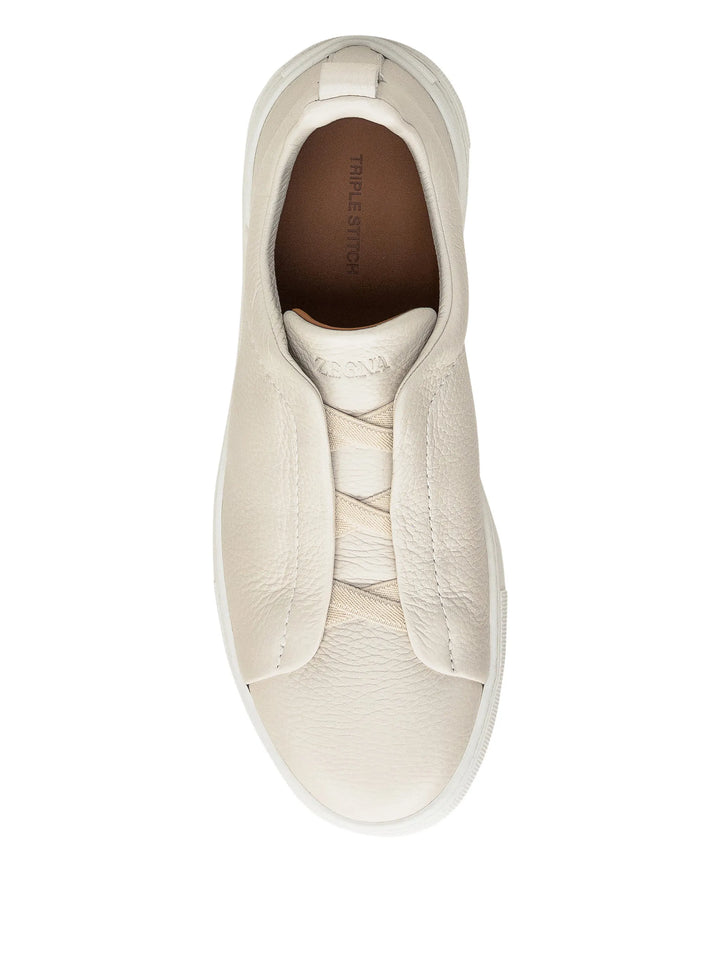 Zegna tenis Tripe Stitch de piel Beige