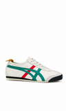 Onitsuka Tiger Mexico 66 en color blanco con franjas verdes y rojas.