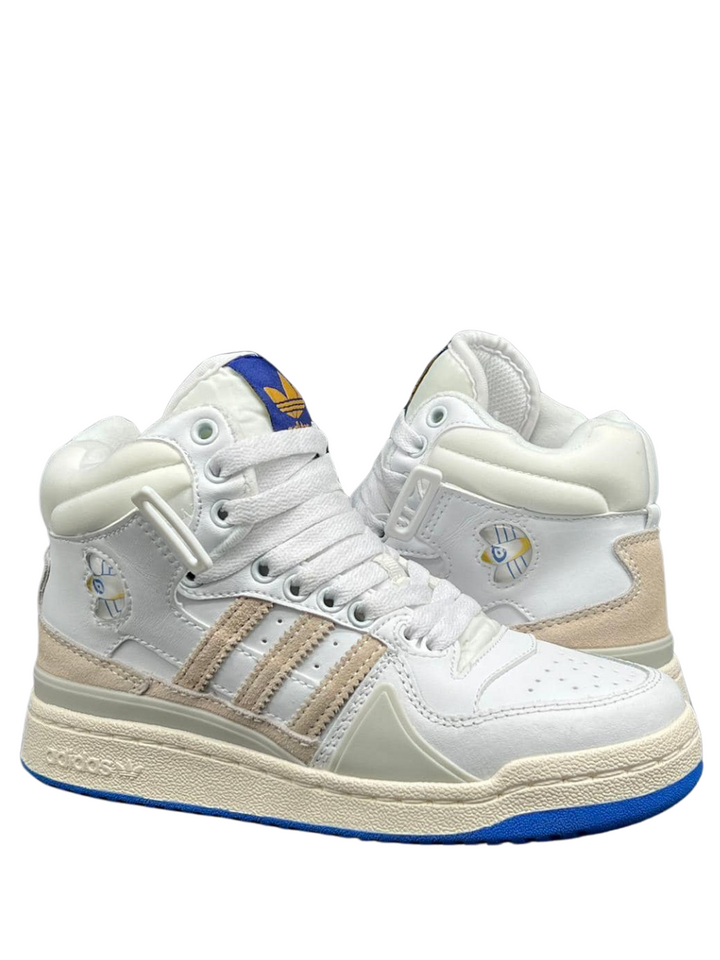 N372O Adidas forum bota blanco beige suela azul