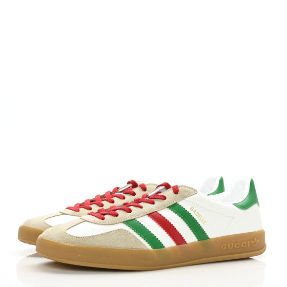 N372O GUCCI X ADIDAS Suede Demetra Rubber Mens Gazelle Sneakers 12 Oatmeal White New Shamarock Hibiscus Red