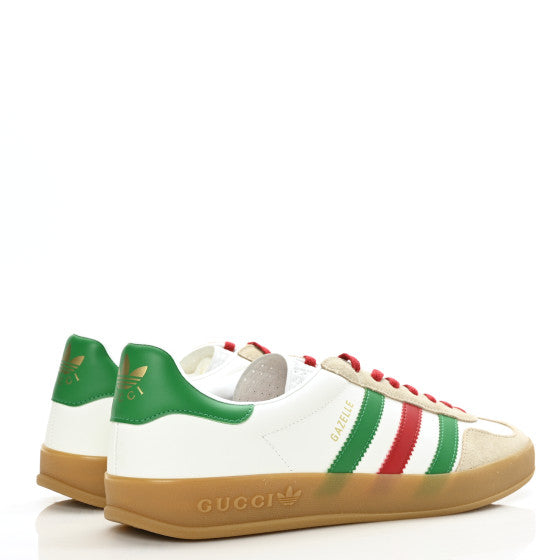 N372O GUCCI X ADIDAS Suede Demetra Rubber Mens Gazelle Sneakers 12 Oatmeal White New Shamarock Hibiscus Red