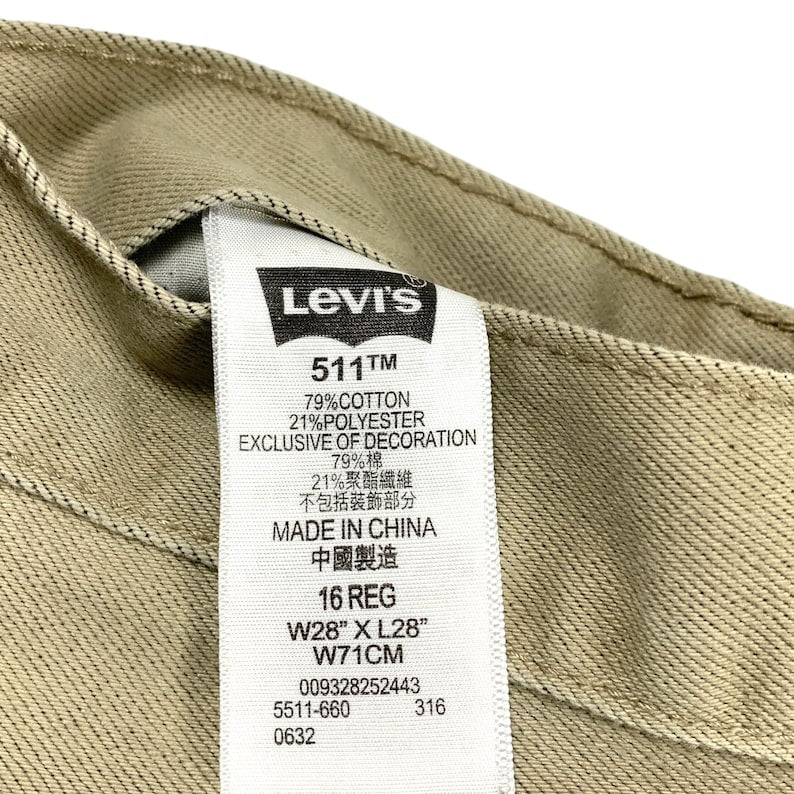 N374O Vintage Levi's 511 Slim Fit Boyfriend Jeans Beige hombre