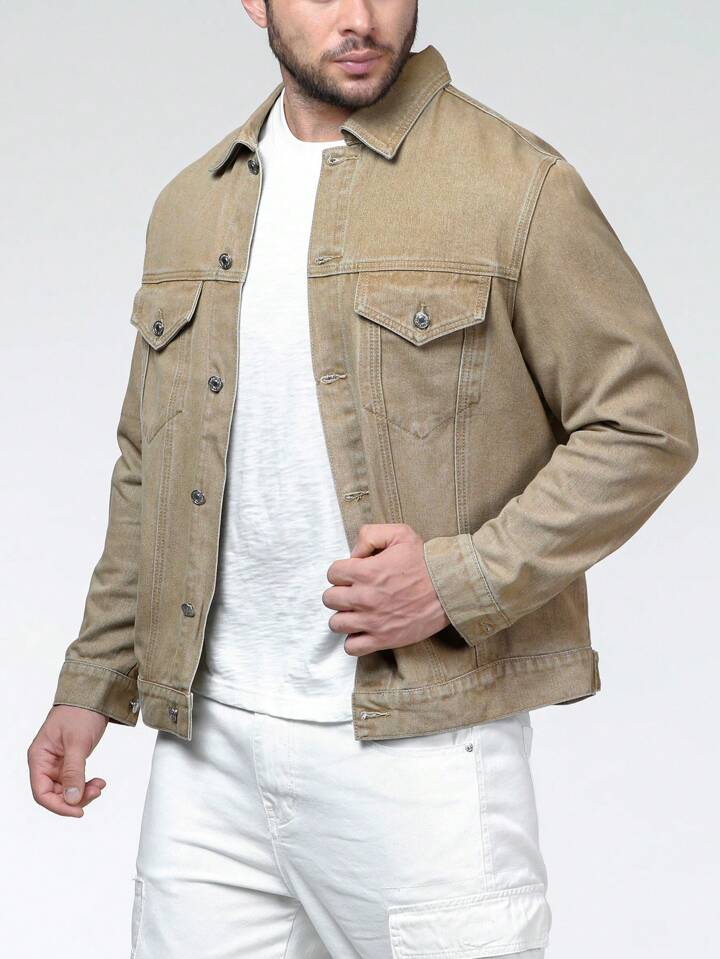 N374O chamarra Mezclilla Con Bolsillo Con Solapa beige grande pull&bear