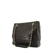 CHANEL BLACK VINTAGE TIMELESS CHAIN Bolso Cabás Chanel en cuero negro