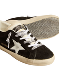 Super-Star LTD de Mujer de ante negro con estrella estampada blanca y refuerzo del talón con purpurina plateada