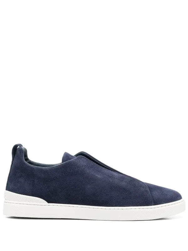 Zegna tenis de gamuza con puntera redonda azul marino triple stitch - Calzado de mujer y hombre