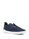 Zegna tenis de gamuza con puntera redonda azul marino triple stitch - Calzado de mujer y hombre