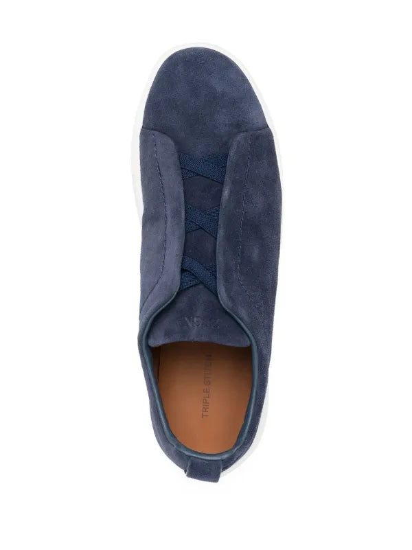 Zegna tenis de gamuza con puntera redonda azul marino triple stitch - Calzado de mujer y hombre
