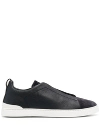 Zegna tenis slip-on negro blanco gamuza triple stitch