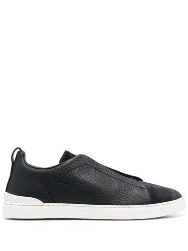 Zegna tenis slip-on negro blanco gamuza triple stitch