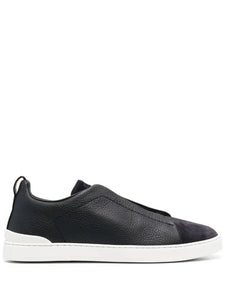 Zegna tenis slip-on negro blanco gamuza triple stitch