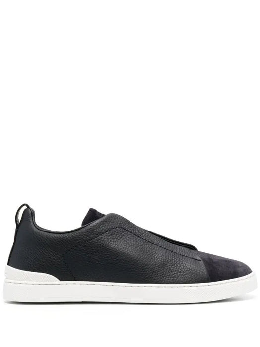 Zegna tenis slip-on negro blanco gamuza triple stitch