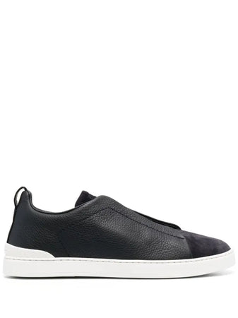 Zegna tenis slip-on negro blanco gamuza triple stitch