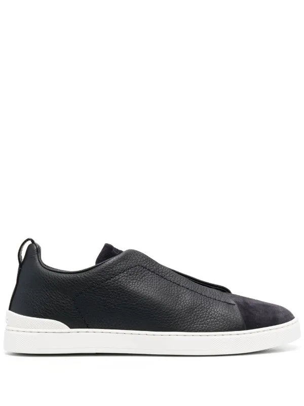 Zegna tenis slip-on negro blanco gamuza triple stitch