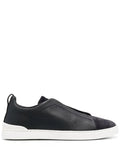 Zegna tenis slip-on negro blanco gamuza triple stitch