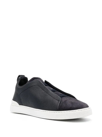 Zegna tenis slip-on negro blanco gamuza triple stitch
