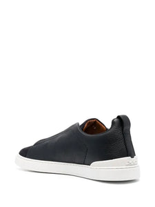 Zegna tenis slip-on negro blanco gamuza triple stitch