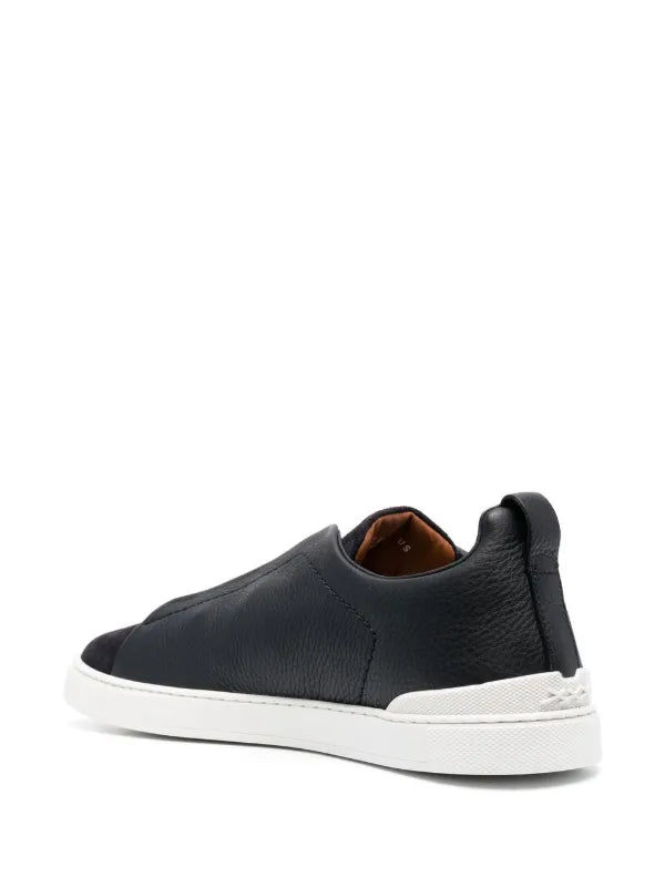 Zegna tenis slip-on negro blanco gamuza triple stitch