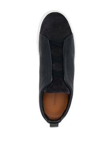 Zegna tenis slip-on negro blanco gamuza triple stitch