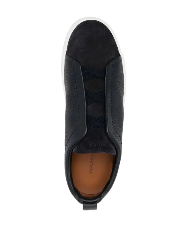 Zegna tenis slip-on negro blanco gamuza triple stitch