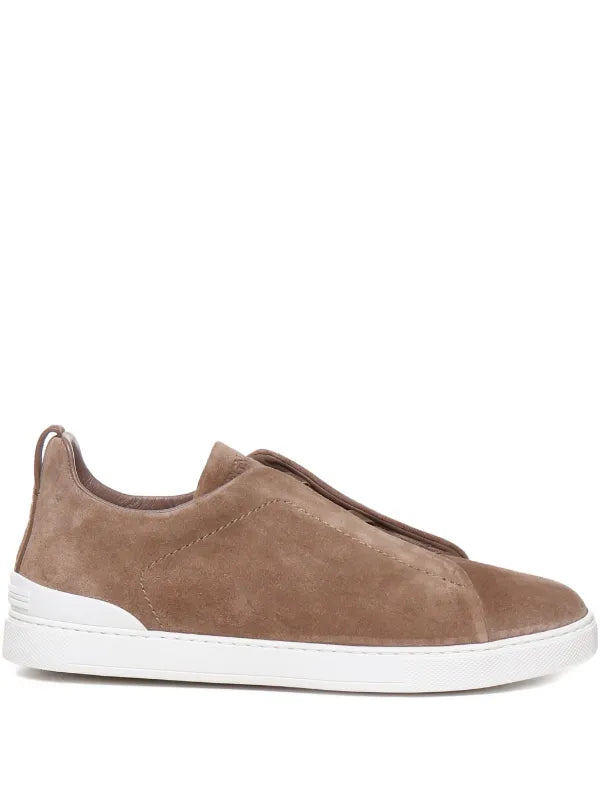 Zegna tenis de gamuza con puntera redonda marrón