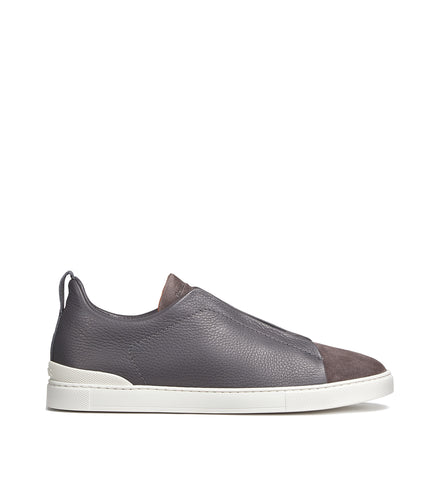 ZEGNA Tenis Triple Stitch Hombre Gris Piel
