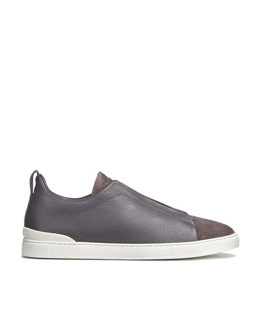 ZEGNA Tenis Triple Stitch Hombre Gris Piel