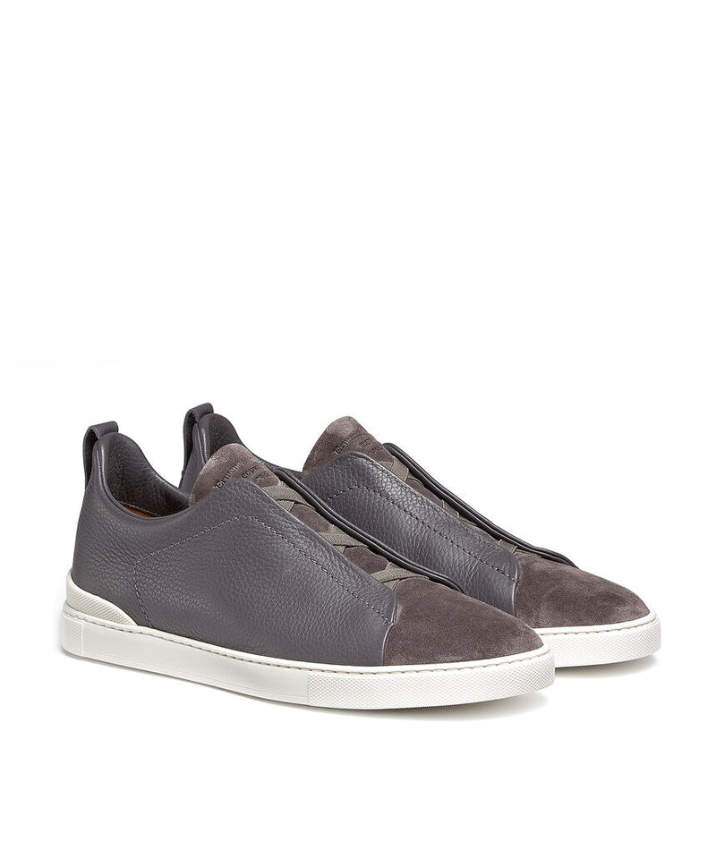 ZEGNA Tenis Triple Stitch Hombre Gris Piel