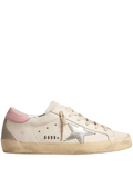 TENIS GOLDEN GOOSE SUPER STAR SILVER LEATHER STAR AND PINK HEEL TAB