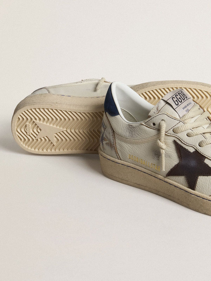 Golden Goose tenis Ball Star Beige estrella café talón azul