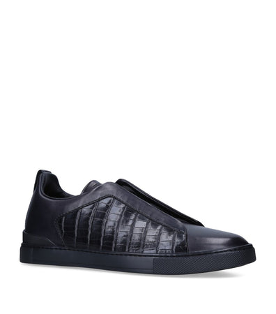 Zegna tenis bajos Triple Stitch negro total cocodrilo