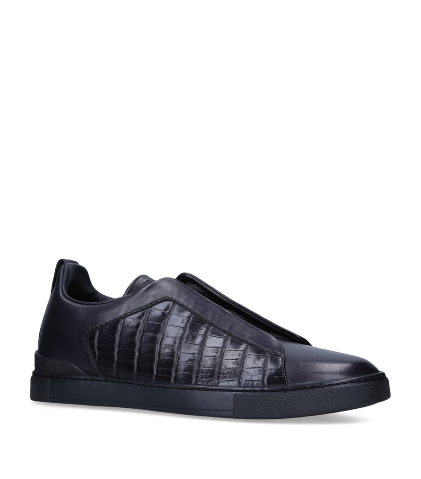 Zegna tenis bajos Triple Stitch negro total cocodrilo