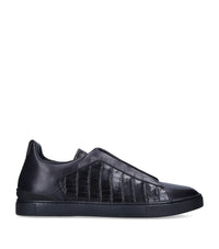 Zegna tenis bajos Triple Stitch negro total cocodrilo