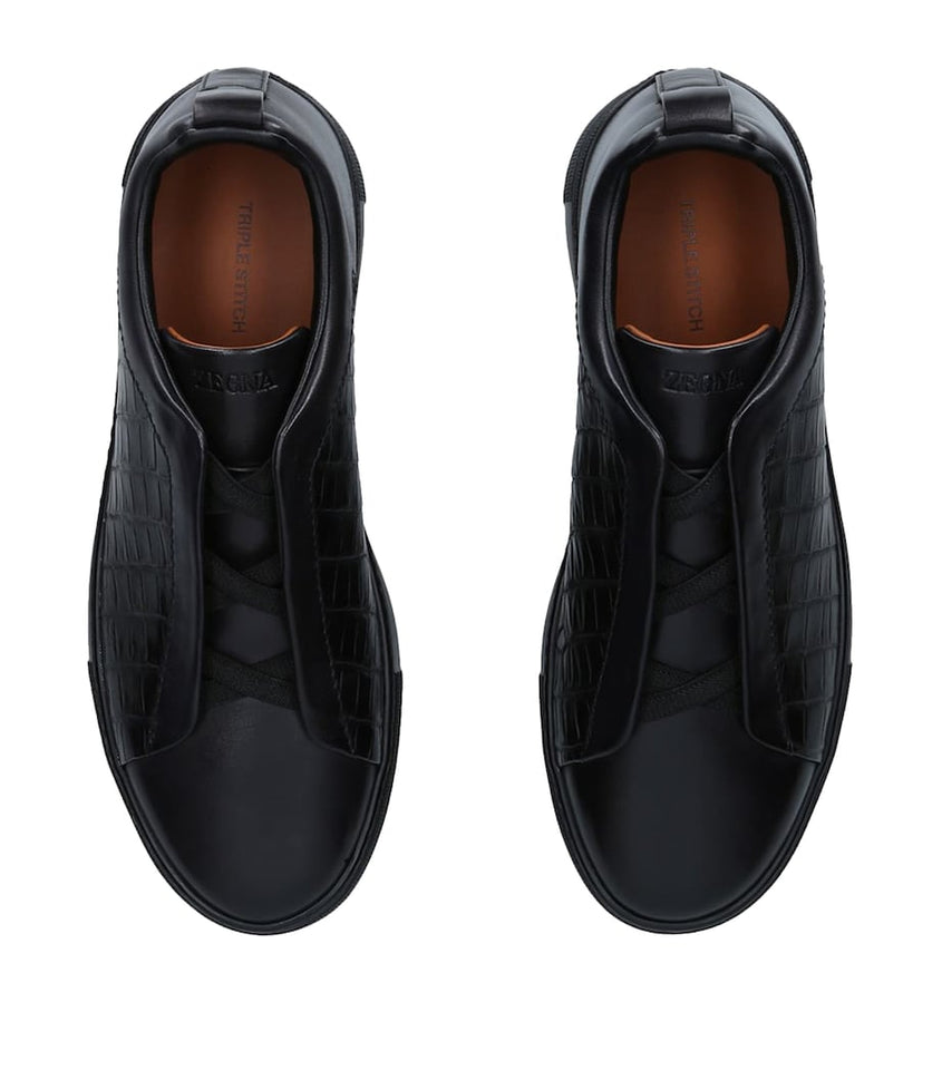Zegna tenis bajos Triple Stitch negro total cocodrilo