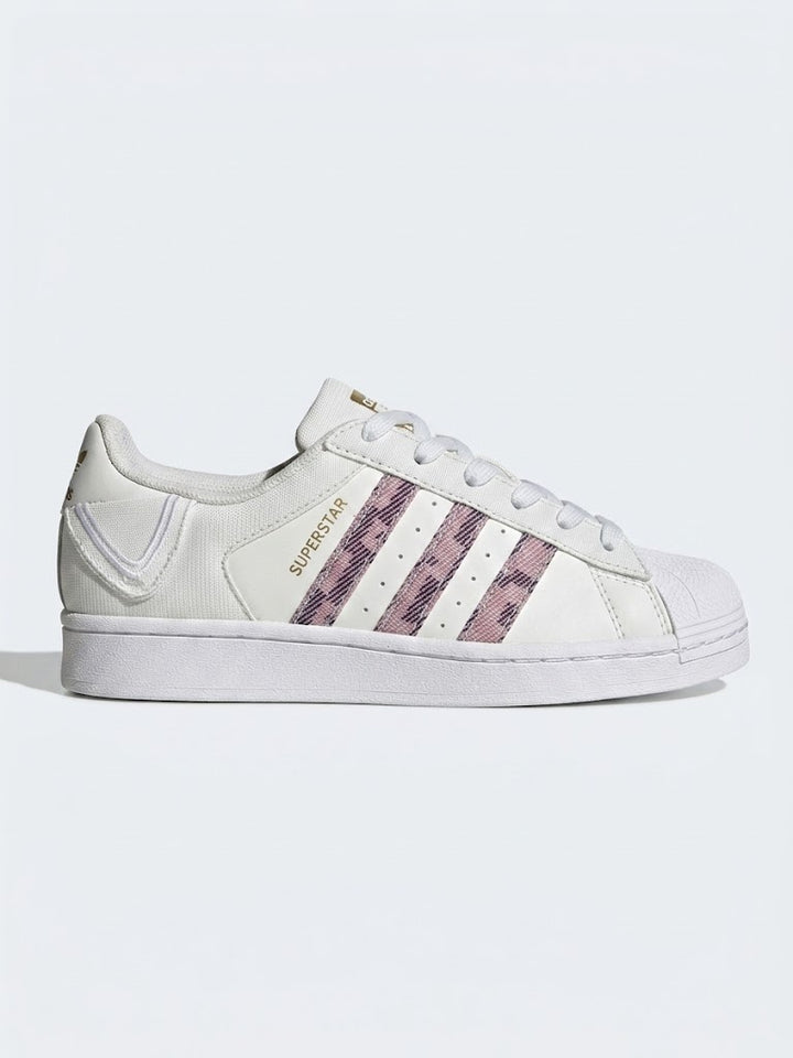 Superstar blanco con franjas a cuadros rosas