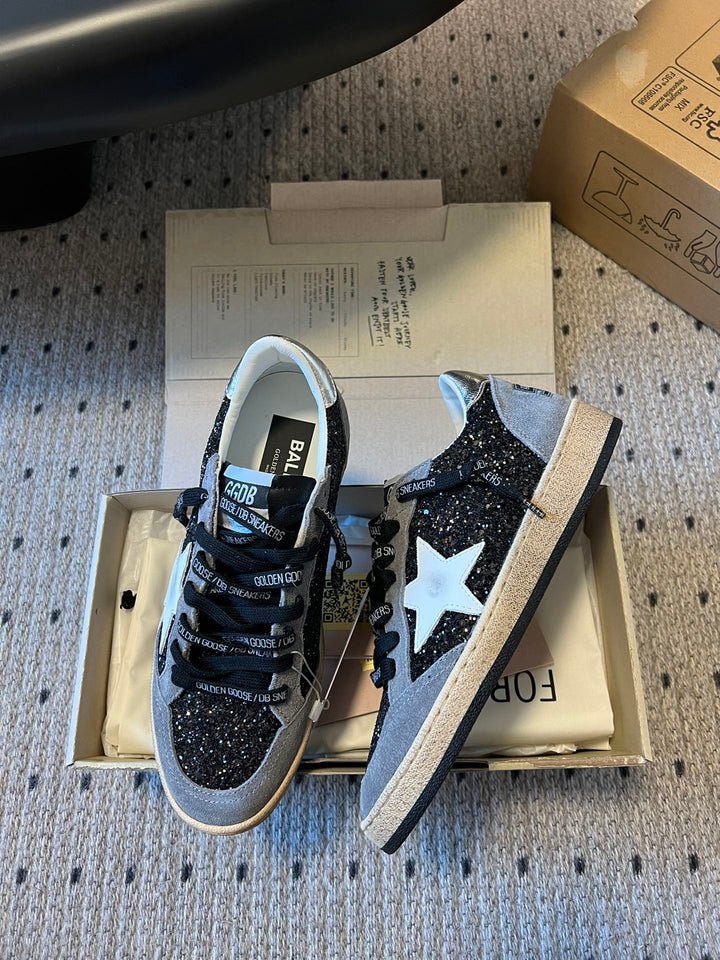 Golden Goose tenis Ball Star glitter negro
