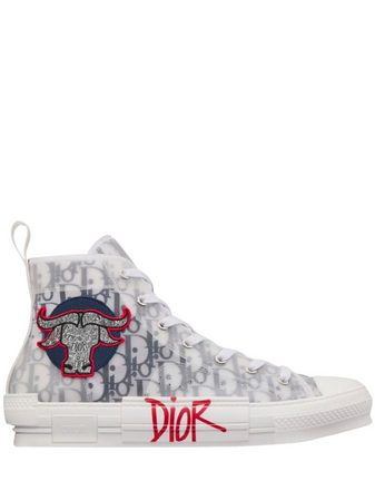 N370O TENIS DE MODA SNEAKERS DE CAÑA ALTA B23 DIOR B23 High-Top Sneaker Black and White Dior Oblique Canvas with DIOR AND SHAWN Ox Head Embroidery Patch