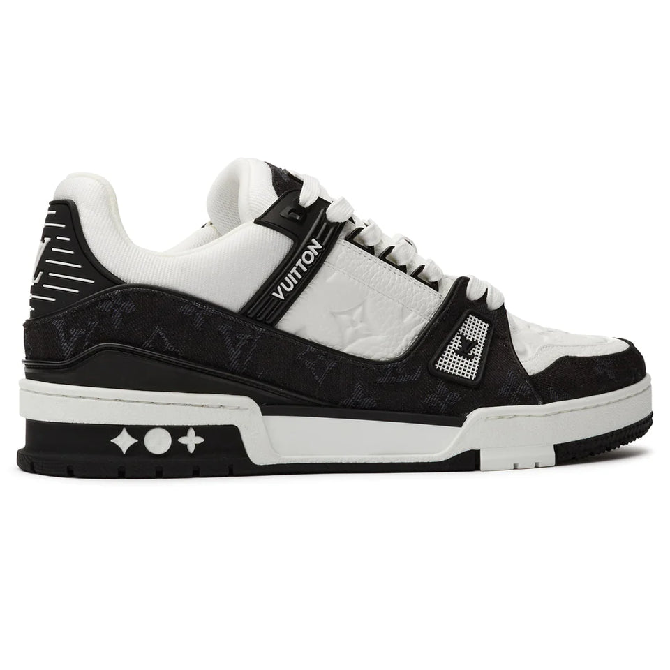 N372O LOUIS VUITTON LV MONOGRAM BLACK DENIM SNEAKER TRAINER Negro blanco