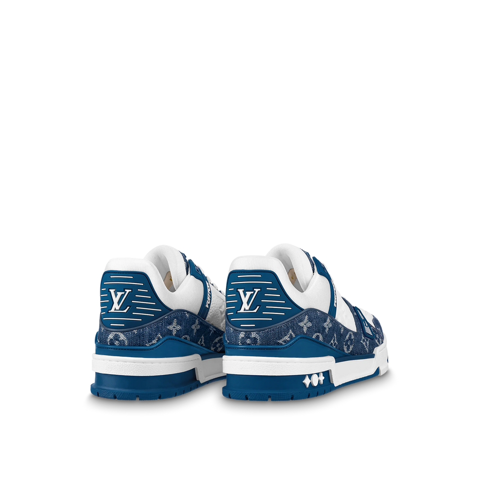 N370O Louis Vuitton LV Trainer Monogram Denim White Blue